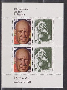 Польша,1981, 100 лет П. Пикассо, 4 марки в блоке